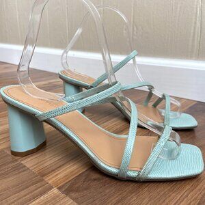 Marc Fisher Baby Blue Snake Reptile 90s Strappy Block Heel Square Toe Sandal Y2K